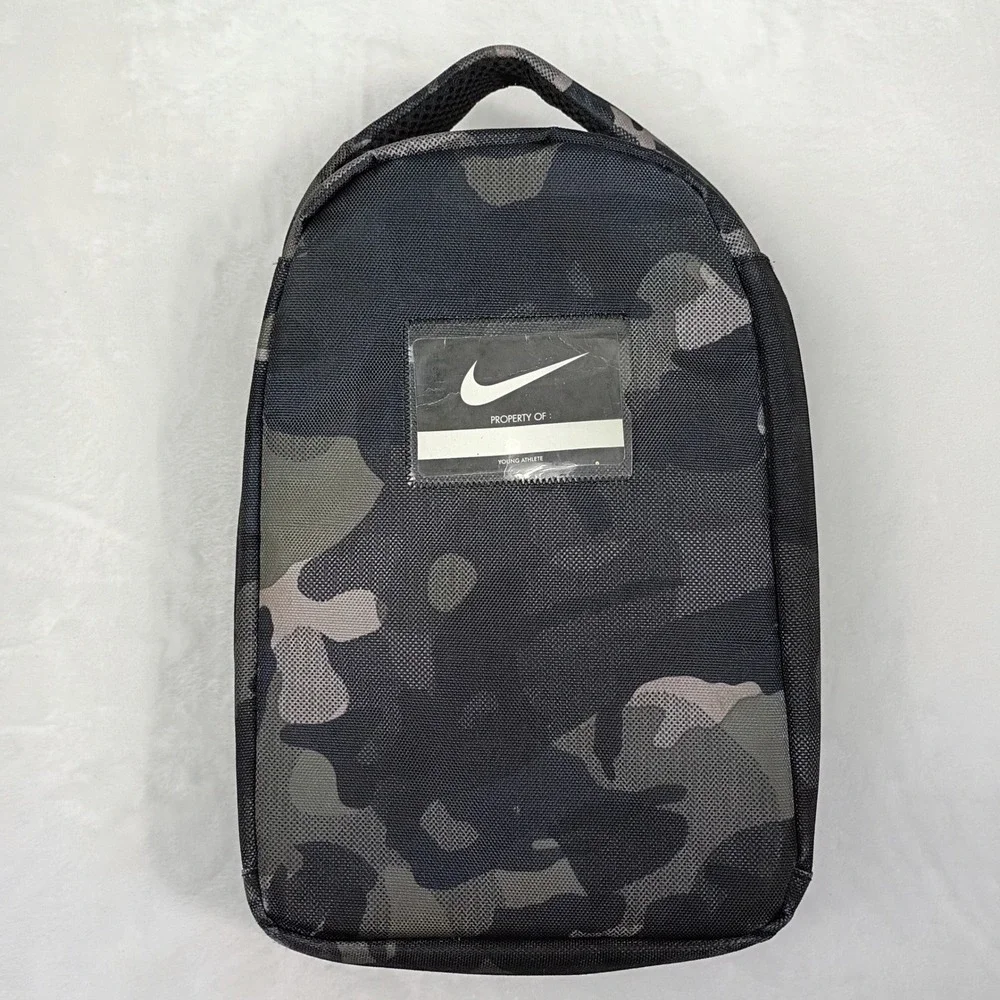 Nike Young Athlete Camo Insulated Lunch Bag Grey Black Camouflage Swoosh‎ Logo